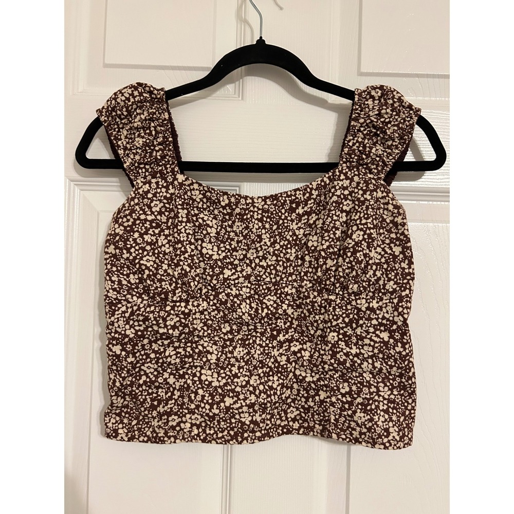 Abercrombie & Fitch Brown Floral Smocked Back Crop Top Ruched Straps Small